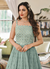 Georgette Embroidered Gown in Blue